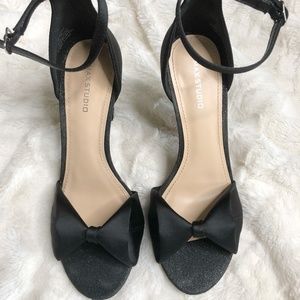 Max Studio Black Satin Bow With Glitter Heels
